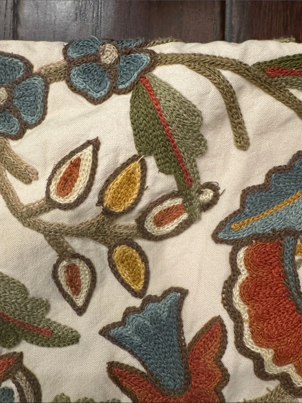 Embroidered Floral Cotton Pillow covers - Multicolor on Cream 20 x 20 (Set of 2)